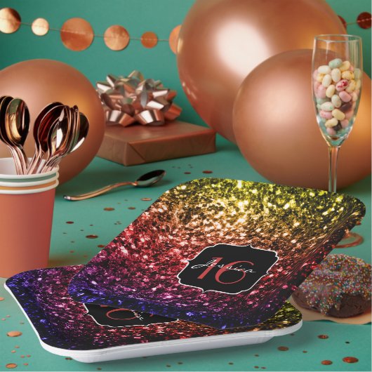 Rainbow Imitate Glitzer Glitzern Sweet 16 Pappteller (Multi)