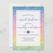Rainbow Imitats Glitzer Elegant Sweet 16 Geburtsta Einladung (Vorderseite)