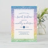 Rainbow Imitats Glitzer Elegant Sweet 16 Geburtsta Einladung (Stehend Vorderseite)