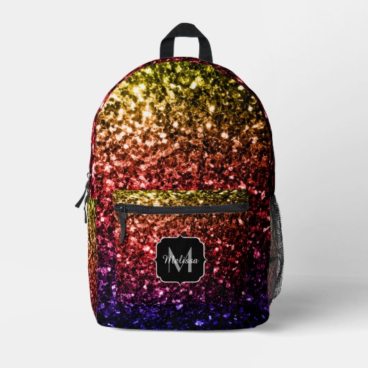 Rainbow Imitats Glitzer Glitzern Monogram Bedruckter Rucksack (Vorderseite)