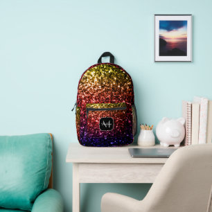 Rainbow Imitats Glitzer Glitzern Monogram Bedruckter Rucksack
