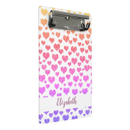 Rainbow Imitats Glitzer Herz Bright Farbige Custom Mini Klemmbrett (Schrägansicht)