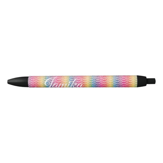 Rainbow Imitats Glitzer Ombre Name Black Ink Pen Kugelschreiber (Vorderseite)