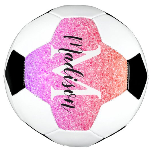 Rainbow Imitats Glitzer Script Monogram Personalis Fußball (Gedreht)