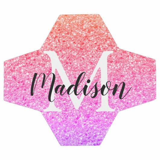 Rainbow Imitats Glitzer Script Monogram Personalis Fußball (Flach)