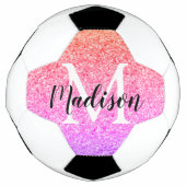 Rainbow Imitats Glitzer Script Monogram Personalis Fußball (Vorderseite)
