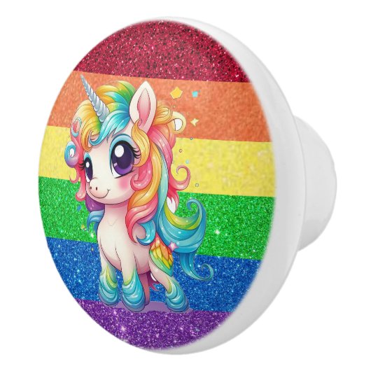 Rainbow Imitats Glitzer Unicorn Girly Hübsch Keramikknauf (Rechts)