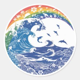 Rainbow in Hawaii: Waves, Life Runder Aufkleber