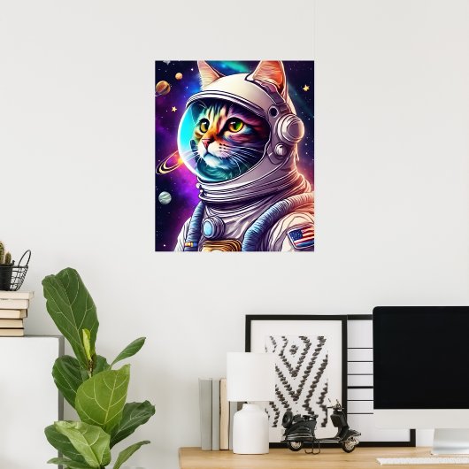 Rainbow in Space Cat, Astronautin Katze Digitale K Poster (Heimbüro)