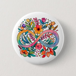 Rainbow Infinity Watercolor Blume Autismus Button