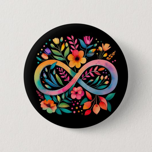Rainbow Infinity Watercolor Blume Autismus Button (Vorderseite)
