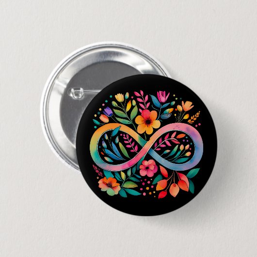 Rainbow Infinity Watercolor Blume Autismus Button (Vorne & Hinten)