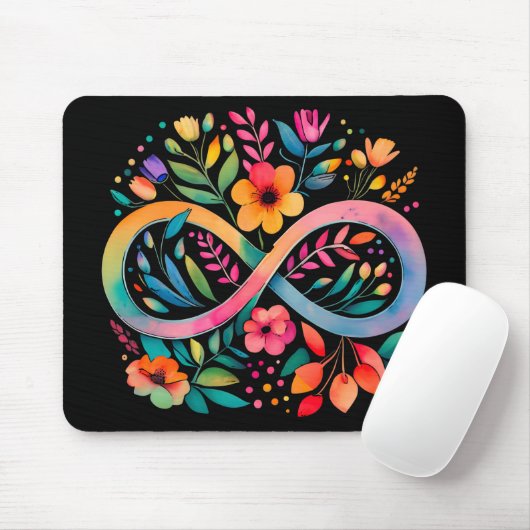 Rainbow Infinity Watercolor Blume Autismus Mousepad (Mit Mouse)