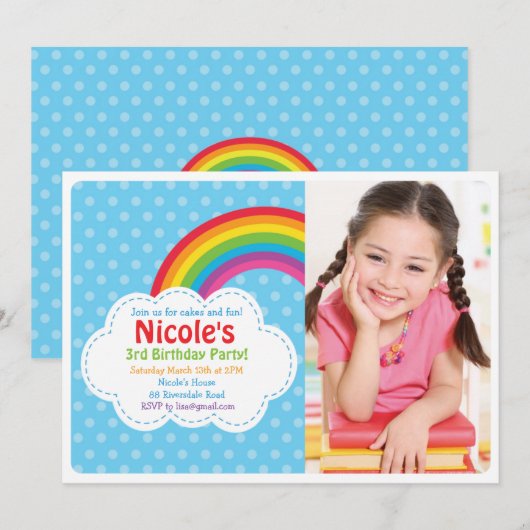 Rainbow Invitation / Rainbow Birthday Einladung (Vorne/Hinten)