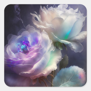 Rainbow Iridescence Blume Quadratischer Aufkleber