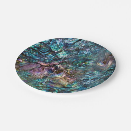 Rainbow Iridescent Abalone Beach Sea Muschel Pappteller (Schrägansicht)