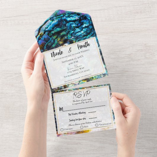 Rainbow Iridescent Abalone Sea Muschel Hochzeit All In One Einladung (Abreißen)