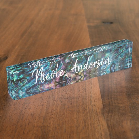 Rainbow Iridescent Abalone Sea Muschel Namensplakette (Seite)