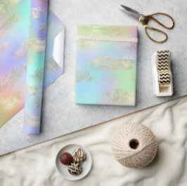 Rainbow Iridescent and Gold Brushstrikes Muster Geschenkpapier