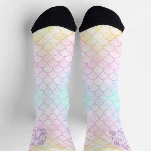 Rainbow Iridescent Dreamy Fantasy Mermaid Scales Socken (Oben)