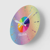 Rainbow Iridescent Foil Pink Educational Children Runde Wanduhr (Winkel)