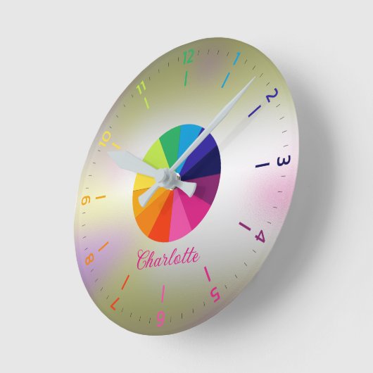 Rainbow Iridescent Girly Pink Educational Children Runde Wanduhr (Winkel)