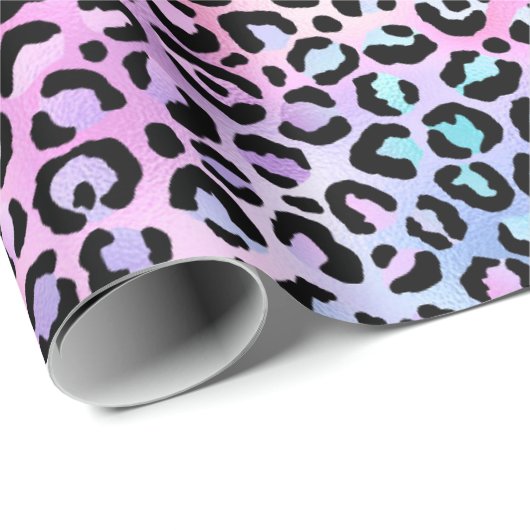 Rainbow Iridescent Gradient and Leopard Spots Geschenkpapier (Rolleneckpunkt)