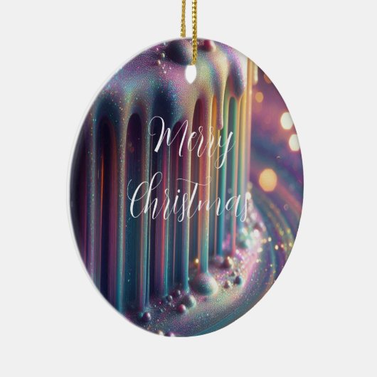 Rainbow Iridescent Liquide Tropfens Weihnachten Keramik Ornament (Rechts)