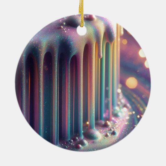 Rainbow Iridescent Liquide Tropfens Weihnachten Keramik Ornament (Hinten)