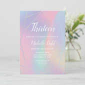 Rainbow Iridescent Pastel Geometric Birthday Einladung (Stehend Vorderseite)