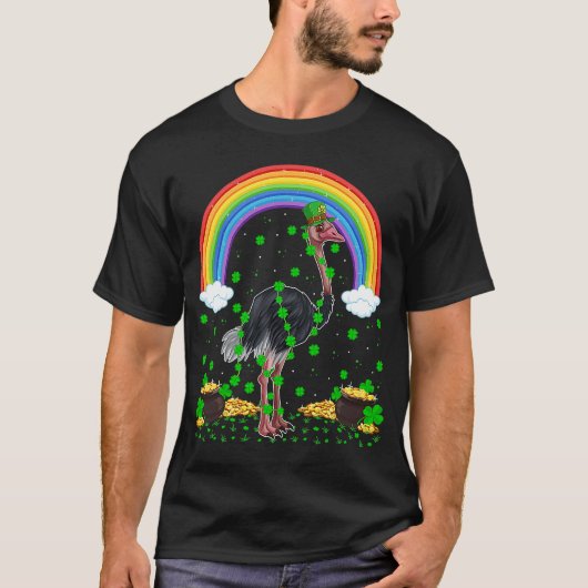 Rainbow Irish Kleeblatt Ostrich Bird St Patrick's T-Shirt (Vorderseite)