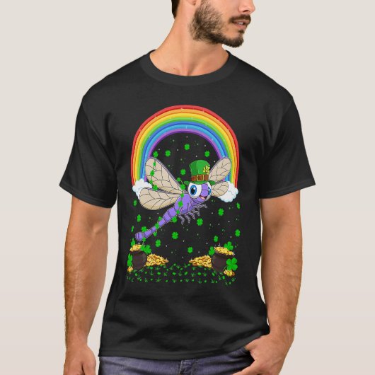 Rainbow Irish Shamrock Dragonfly St Patrick's Day T-Shirt (Vorderseite)