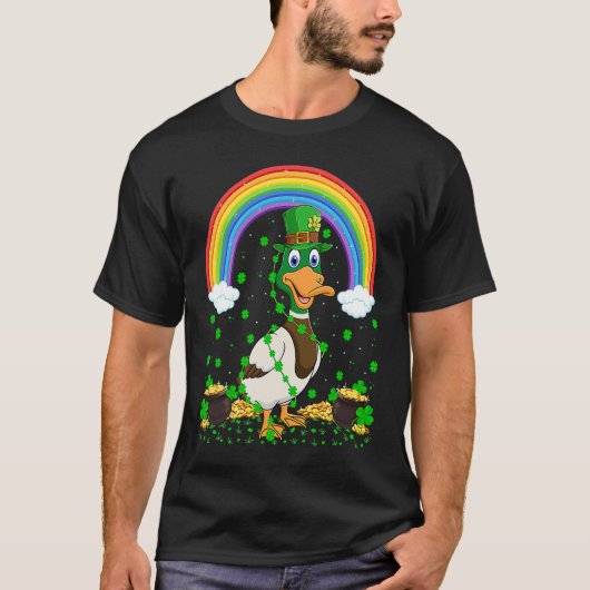 Rainbow Irish Shamrock Duck Bird St Patrick's Day T-Shirt (Vorderseite)