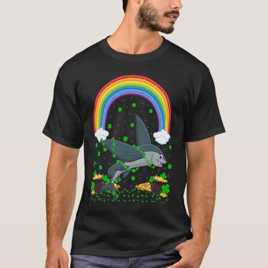Rainbow Irish Shamrock Flying Fish St Patrick's Da T-Shirt (Vorderseite)