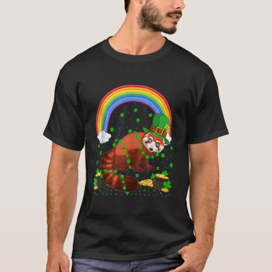 Rainbow Irish Shamrock Red Panda St Patrick'S Day T-Shirt (Vorderseite)