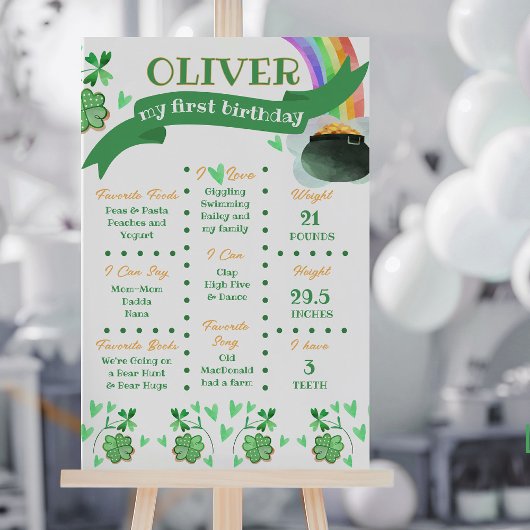 Rainbow Irish Theme First Birthday Milestone Poster