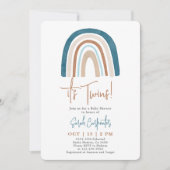 Rainbow it's Twins Baby Shower Boy Einladung (Vorderseite)