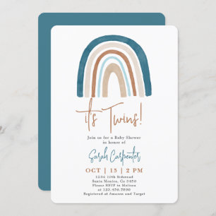 Rainbow it's Twins Baby Shower Boy Einladung