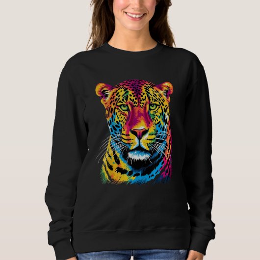 Rainbow Jaguar Big Cat Lover Print Graphic Abstrac Sweatshirt (Vorderseite)