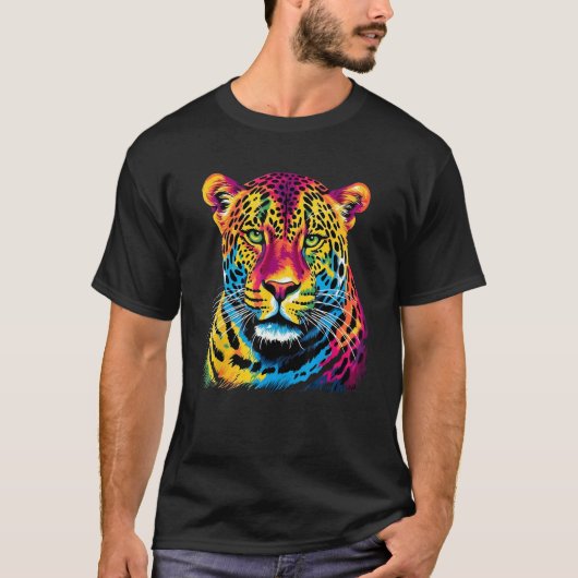 Rainbow Jaguar Big Cat Lover Print Graphic Abstrac T-Shirt (Vorderseite)