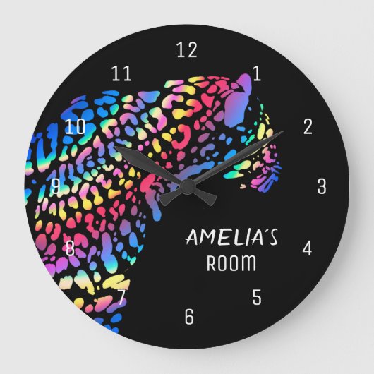 Rainbow Jaguar Personalisiert Clock Große Wanduhr (Vorderseite)