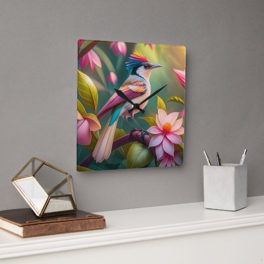 Rainbow-Jay Fantasy Bird Quadratische Wanduhr (Büro)