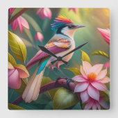 Rainbow-Jay Fantasy Bird Quadratische Wanduhr (Vorderseite)