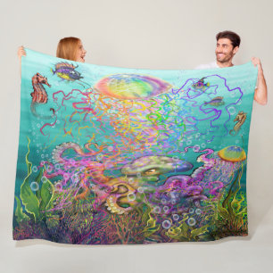 Rainbow Jellyfish Fleece Blanket