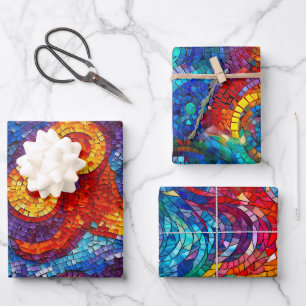 Rainbow Jewel Tone Mosaik Glass Muster Geburtstag Geschenkpapier Set