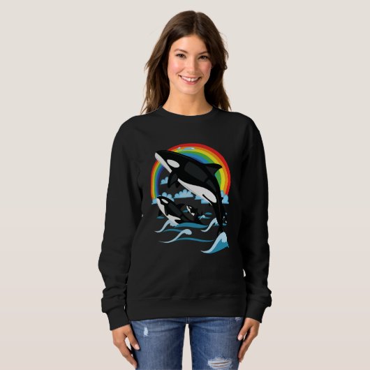 Rainbow & Jumping Orca Killer Wal Sweatshirt (Vorne ganz)