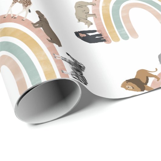 Rainbow-Jungle-Tiermuster in Erdfarben Geschenkpapier (Rolleneckpunkt)