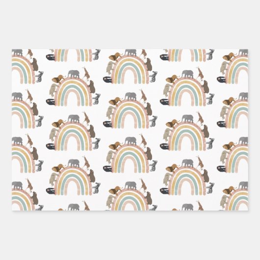 Rainbow-Jungle-Tiermuster in Erdfarben Geschenkpapier Set (Vorderseite 3)