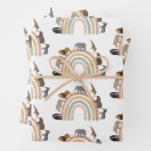 Rainbow-Jungle-Tiermuster in Erdfarben Geschenkpapier Set (Beispiel)