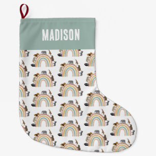 Rainbow-Jungle-Tiermuster in Erdfarben Großer Weihnachtsstrumpf